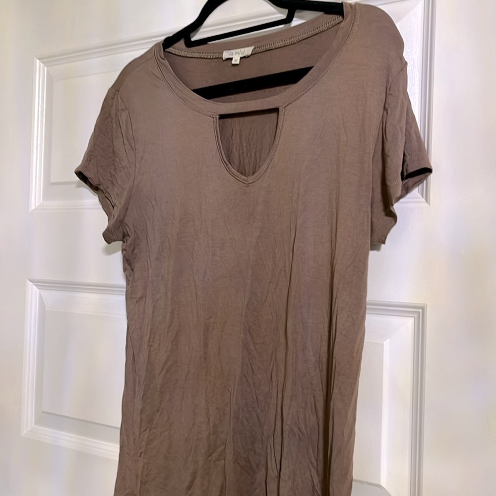 La Miel Soft Chocolate Brown Lightweight Top with Neck Cut Out